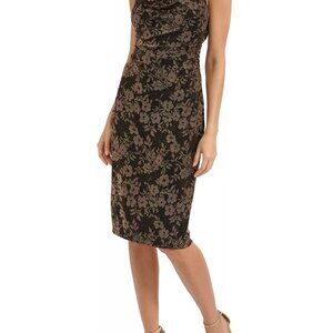 Kensie Women's Black Drape-Neck Stretch Sleeveless Metallic Bodycon Dress Size 4